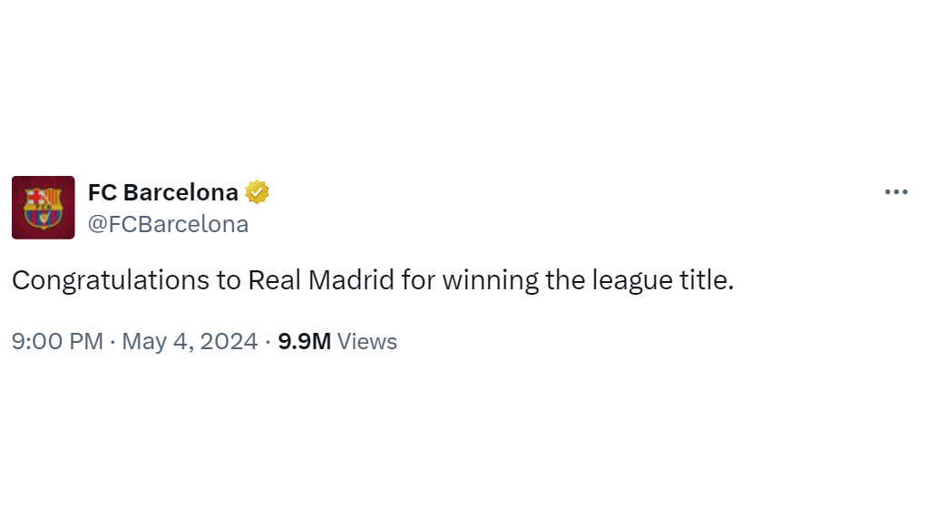 Barca congratulated Madrid on winning La Liga