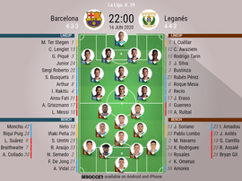 Barcelona v Leganes, La Liga 2019/20, 16/06/2020, matchday 29 - Official line-ups. BESOCCER