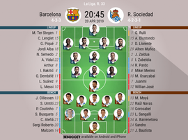 Barcelona v Real Sociedad, La Liga 2018/19, 20/04/2019, matchday 33 - Official line-ups. BESOCCER