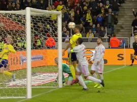 Les deux sublimes parades de De Gea n'ont pu empêcher le 1-0. Capture/RTVE1