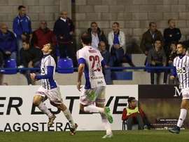 Berrocal, tras marcar el tanto que sentenció al Llagostera. Twitter