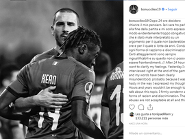 Bonucci dio marcha atrás en el 'caso Kean'. Instagram/Bonuccileo19