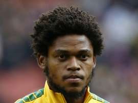 Brazil striker Luiz Adriano lines up ahead of the friendly international football match between Brazil and Chile at The Emirates Stadium in London on March 29, 2015