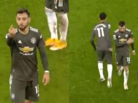 El tremendo enfado de Bruno Fernandes con Solskjaer. Captura/DAZN
