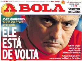 Capa do diário 'A Bola' de 20-11-19. /A Bola