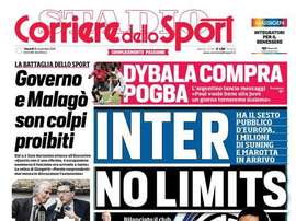 Capa do jornal 'Corriere dello Sport' de 16-11-18. Corriere dello Sport