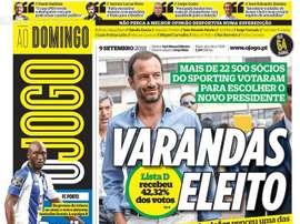 Capa do jornal 'O Jogo' de 09-09-2018. O Jogo