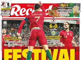 Capa do jornal Record de 15-11-19. /Record