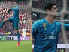 Courtois celebró por todo lo alto la chilena de Casemiro. Captura/Twitter
