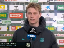 De Jong, feliz tras el triunfo. Captura/MovistarFutbol