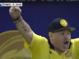 Maradona a à nouveau célébré un but de son club comme un fou. Capture/ESPN
