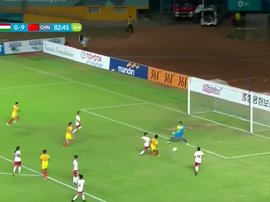 Captura de imagen de uno de los nueve goles de Wang Shanshan, durante el Tayikistán-China. Youtube