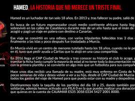El club murciano está buscando ayuda para Hamed Sako. CiuadddeMurcia