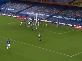 Cross from James and header from Mina. Screenshot/FACup