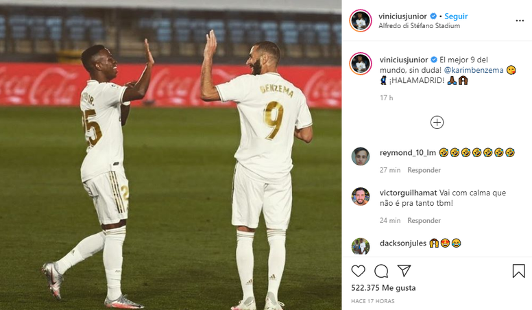 Vinicius Hails Benzema He Is The Best Number 9 In The World Besoccer