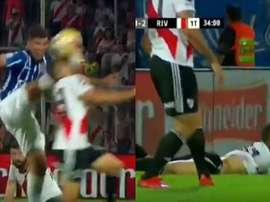 Montiel sufrió la entrada más dura del partido. Captura/FoxSports