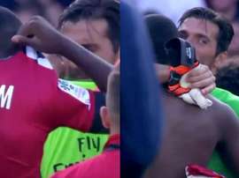 Buffon a échangé son maillot avec le fils Thuram. Capture/BTSport