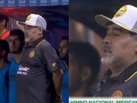 Maradona pronunció las últimas palabras del himno mexicano. Captura/ESPNDeportes