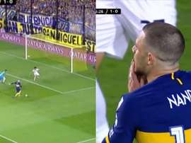 Nández perdonó la más clara en el partido que puede ser su despedida. Captura/DAZN