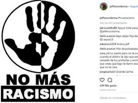 La publication du joueur de Levante pour condamner ces propos. Captura/Instagram/JeffersonLerma
