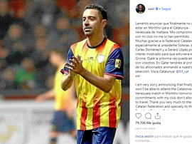 Xavi left a message on Instagram to clarify his absence. Instagram/xavi