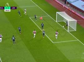 Ayling made a brilliant clearance to prevent Aston Villa taking the lead. Screenshot/DAZN