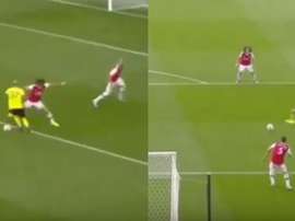 Sokratis' horrendous error was punished by Watford. Capturas/SetantaLive