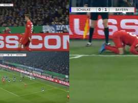 A cômica reação de Müller após o pior escanteio de sua vida. Twitter/DFBPokal