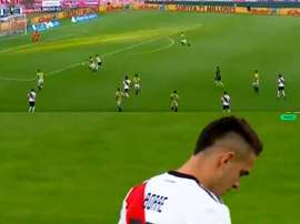 No es la semana de Borré: falló un mano a mano regalado. Captura/TNTSports