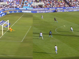 Pita lanzó desde el semicírculo del centro del campo. Captura/LaLiga