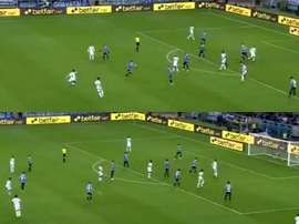 El misil tierra-aire que silenció Porto Alegre en el 0-1. Captura/DAZN