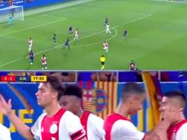 La perla de la cantera del Ajax se luce en el estreno del Estadi Johan Cruyff. Captura/BarçaTV