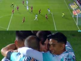 Error de Montiel, genialidad de Lisandro y definición de Solari en el 1-0. Captura/FOXSports