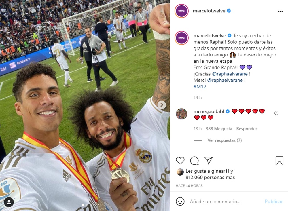 Marcelo se despidió de Varane. Instagram/marcelotwelve