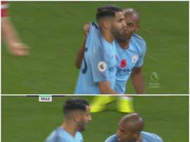 Fernandinho chama atenção de Mahrez. Captura/beINSports