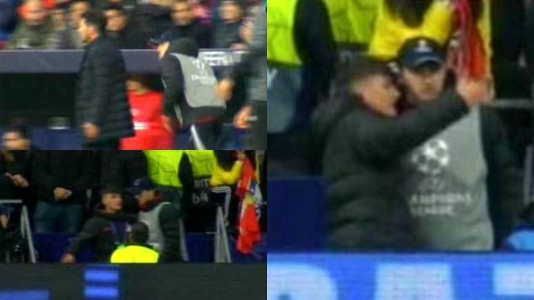 Bronca, lección y trabajo en equipo de Simeone con los recogepelotas. Captura/MovistarLigadeCampeone