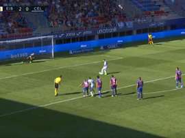 Aspas failed to score a penalty in stoppage time at Eibar. Captura/LaLiga