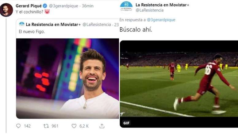 ¡Otro 'zasca' a Piqué de 'La Resistencia'! Esta vez, con el córner de Liverpool. Capturas/Twitter