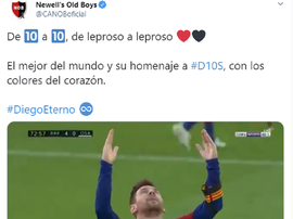 A reação do Newell's a homenagem de Messi a Maradona. Captura/CANOBoficial
