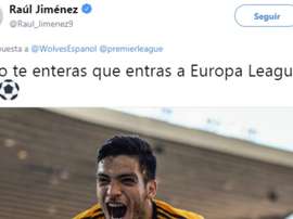 Jiménez celebrou o acesso à Europa League do Wolves. Captura/RaúlJiménez