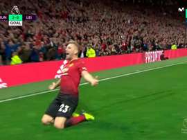 Luke Shaw célèbre avec euphorie son premier but en tant que professionnel. Movistar+