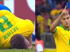 Coutinho e Arthur protagonistas no encontro do Brasil. Captura/DAZN