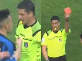 Les deux visages de Lautaro : but et expulsion. Captura/MovistarLigadeCampeones