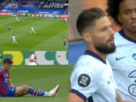 Cahill se lesionó, Willian siguió... y Giroud marcó el 0-1. Captura/Skysports