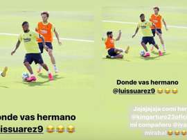 Trollagem dupla no Barça. Instagram/kingarturo23oficial/luissuarez9