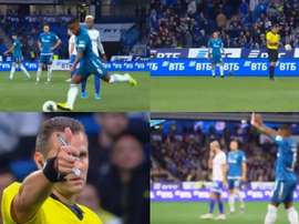 Malcom acerta uma bolada no árbitro e escapa do amarelo. Captura/Zenit