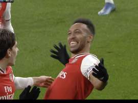 Aubameyang rejoint Vardy en tête du classement des meilleurs buteurs. Capture/SkySports