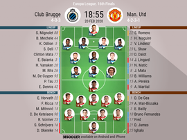 Club Brugge v ManUnited, Europa League last 32 1st leg, 20/02/20 - official-line-ups. BeSoccer