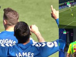 James marcó y, a continuación, fue agredido. Captura/DAZN