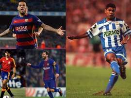 Daniel Alves, Messi, Ufarte e Donato são os que mais partidas possuem. EFE/AFP/Agencias